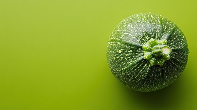 Fresh green zucchini sits on a vibrant green backdrop ready for culinary use in a summer kitchen setting