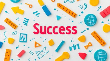 Vibrant Vision Board Elements Featuring the Word Success in Colorful Design