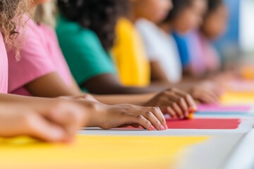 Diverse Children Engaged in Creative Collaborative Art Activity with Colorful Papers