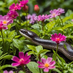 Obraz premium Common European Viper in Serene Meadow at Dusk with Sky Painted in Soft Purples and Oranges