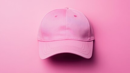 Fototapeta premium Bright pink cap displayed on a soft pink background, showcasing a stylish and modern design