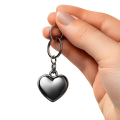 Hand Holding Heart Keychain in Soft Light Isolated on transparent background