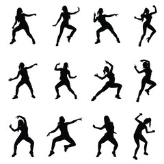 A set of women hip hop dancers silhouette