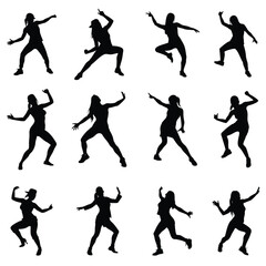 A set of women hip hop dancers silhouette