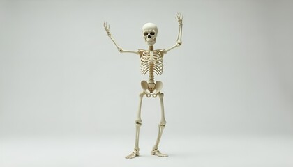 Joyful Anatomical Skeleton Model Celebrating with Raised Arms