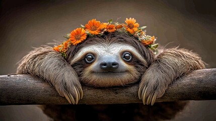 Fototapeta premium Sloth with Flower Crown