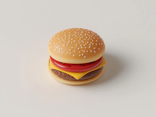 Realistic Cheeseburger Soft Toy With Sesame Seed Bun and Colorful Toppings on a White Background