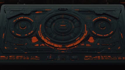 Fototapeta premium Futuristic control panel with glowing orange elements.