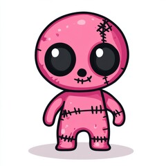 Naklejka premium Cute Pink Voodoo Doll Character Design for Halloween Lovers