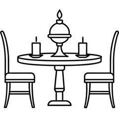 Simple Line Drawing of a Round Dining Table with Decor