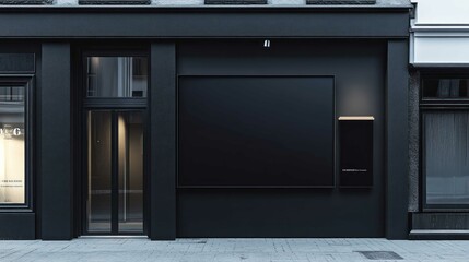 Obraz premium A mockup of a black storefront on a sleek metallic sign, symbolizing confidence and visibility in branding
