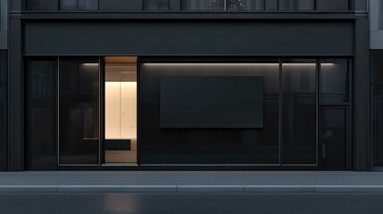 Obraz premium A mockup of a black storefront on a sleek metallic sign, symbolizing confidence and visibility in branding