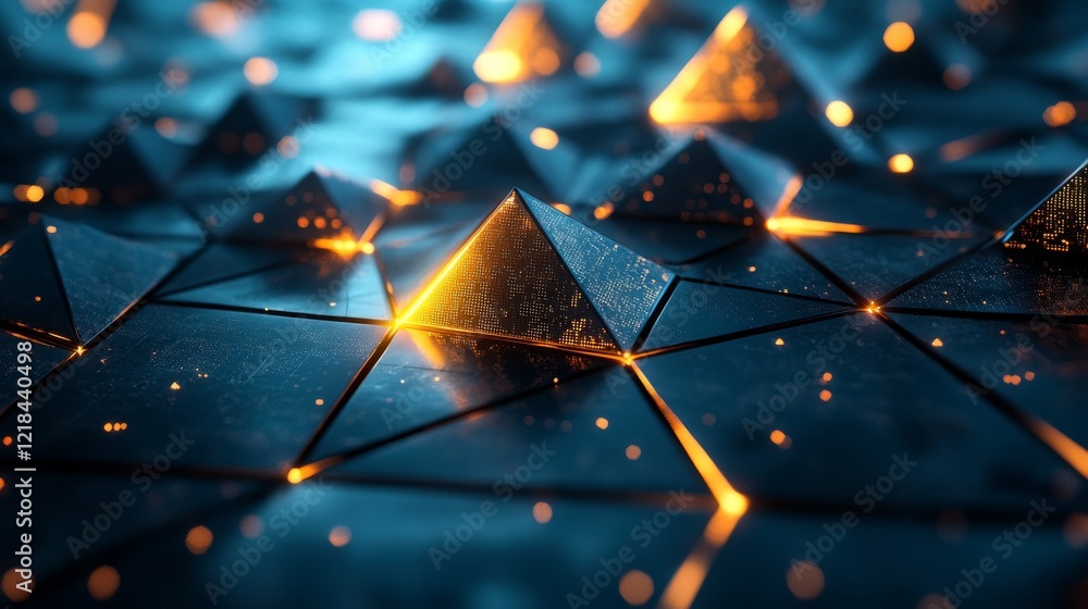 Poster illuminated pyramids in a geometric pattern
