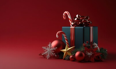 Elegant Christmas Gift Presentation: A Festive Scene with Red and Teal Accents