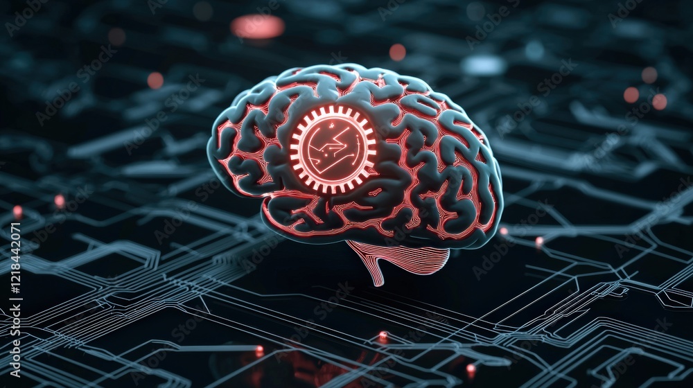 Aufkleber futuristic brain illustration with circuit patterns and gear symbol representing ai and technology c