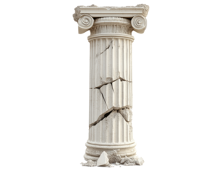 Broken classical column isolated on transparent or white background