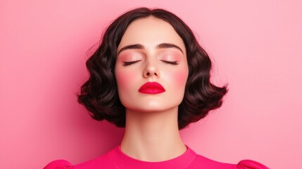 Hairstyle cut elegant concept. Captivating Feminine Portrait of a Glamorous Woman with Soft Hollywood Waves