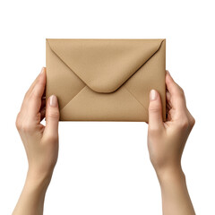 Fototapeta premium Hands Holding a Brown Envelope Isolated on transparent background