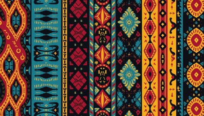 Vibrant Black History Month Pattern: Blue, Red, Yellow, and Bold Black Harmony