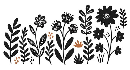 Vector simple minimal illustrations, simple wavy and groovy. hand drawn na&iuml;ve style, flowers and plants, floral botanic design templates, frames and modern wall art