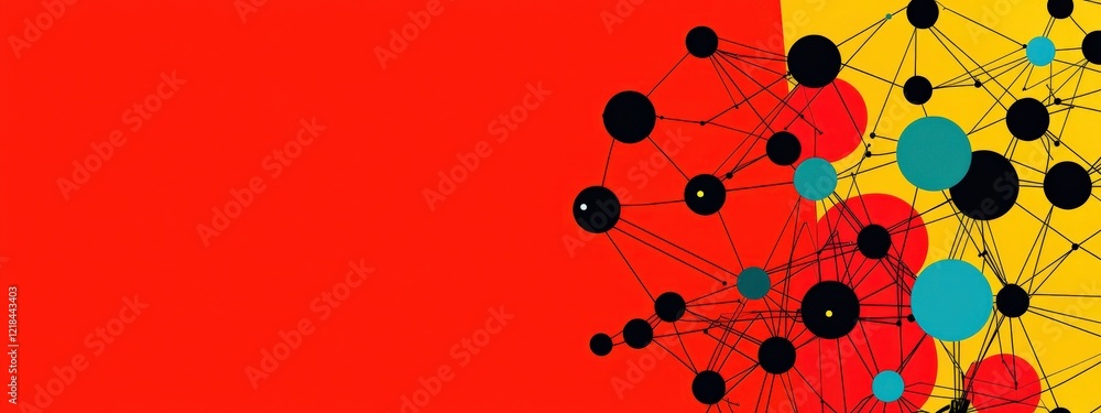 Poster abstract geometric network illustration with colorful circles and lines on a vibrant background