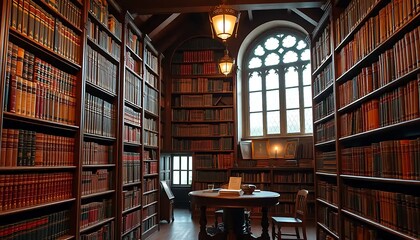 A Classic Library Filled With Antique Bookshelves