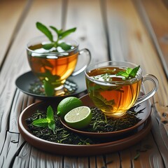A beautiful cup of tea with mint