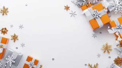 Festive Christmas Presents Orange and Silver Gifts Winter Wonderland Holiday Season
