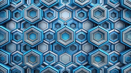 Intricate lattice made of interlocking hexagons, forming a repeating pattern of symmetry and geometry in shades of blue and gray , symmetrical design, geometric patterns