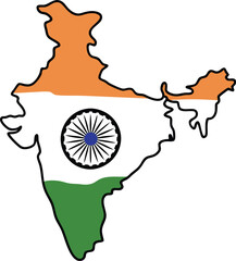India Map Silhouette with Tricolor and Ashoka Chakra Symbol 