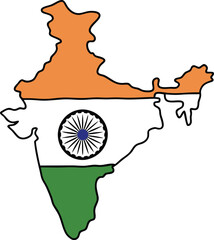 India Map Silhouette with Tricolor and Ashoka Chakra Symbol 