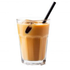 Refreshing iced coffee drink, home kitchen, beverage close-up, bright environment, top-down view, cool summer concept