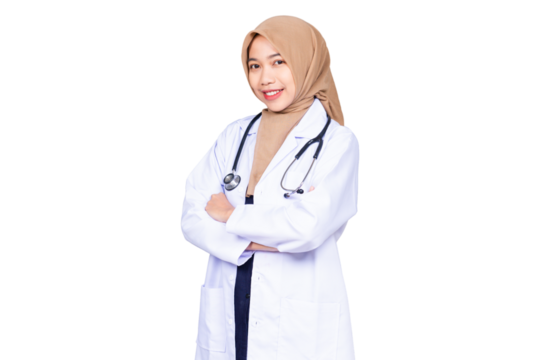 Smiling Female Doctor with Arms Crossed Isolated Transparent - Powered by Adobe