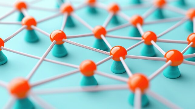 Colorful connections network with vibrant nodes and links for scientific or technological visuals