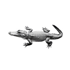 Naklejka premium Young Alligator Black and White Wildlife Reptile Nature Animal Scales