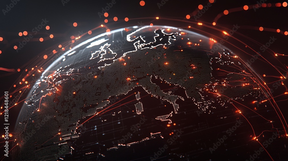 Poster a futuristic concept of global market forecasting represented by a digital globe with data points gl