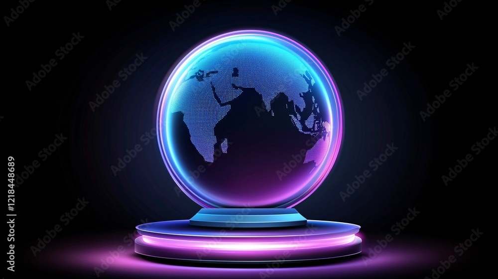 Poster a futuristic concept of global market forecasting represented by a digital globe with data points gl