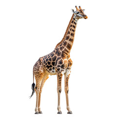 Fototapeta premium Giraffe on black background African wildlife animal portrait tall neck spots pattern majestic nature safari zoo animal photography