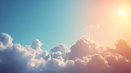 Skyward Serenity: The scene evokes a sense of boundless freedom and optimism as fluffy, ethereal clouds float lazily in a gradient sky, capturing the ethereal and soft ambiance of a perfect day.