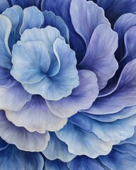 Closeup of hydrangea petals in pastel blue and lilac botanical art serene background nature