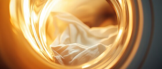 Washing machine drum with spinning white laundry, showcasing clean sheets and garments. Household chores, detergent use, and laundry day routine depicted.
