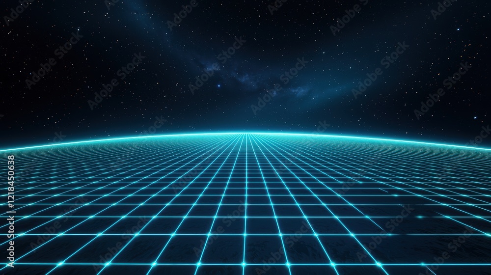 Poster abstract digital grid network in deep space. futuristic cosmic background