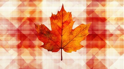 Fototapeta premium Autumn maple leaf on geometric background.