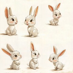 Fototapeta premium bunny bunny children's book illustration character from different perspectives