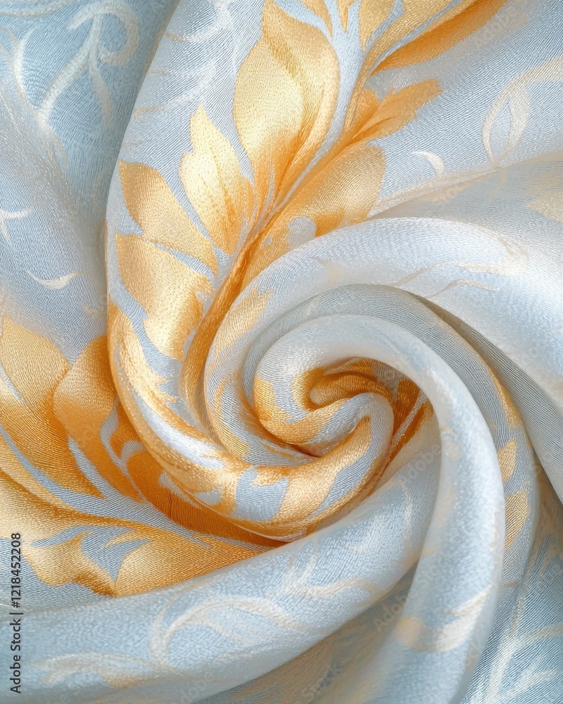 Poster Intricate weave of luxurious metallic fabric with silver and gold threads close-up textile soft tone