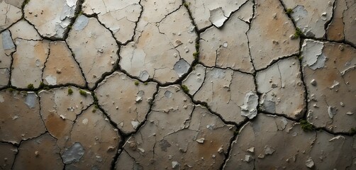 Obraz premium Cracked Earth Surface With Patches Of Moss