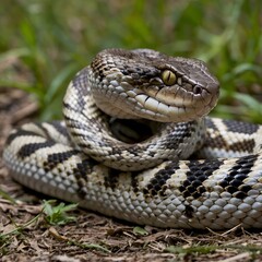 Eurasian Viper in Defensive Display with Coiled Body and Fangs Bared Ready to Strike