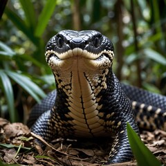 Fototapeta premium Lycodon Snake Blending Into Fallen Leaves and Twigs with Natural Camouflage