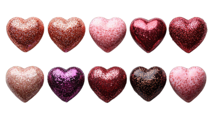 Glittery heart ornaments on black background for Valentine's decor