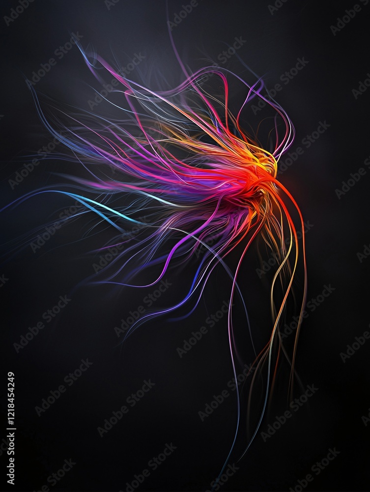 Poster an abstract artistic representation of market research data flowing like streams of light